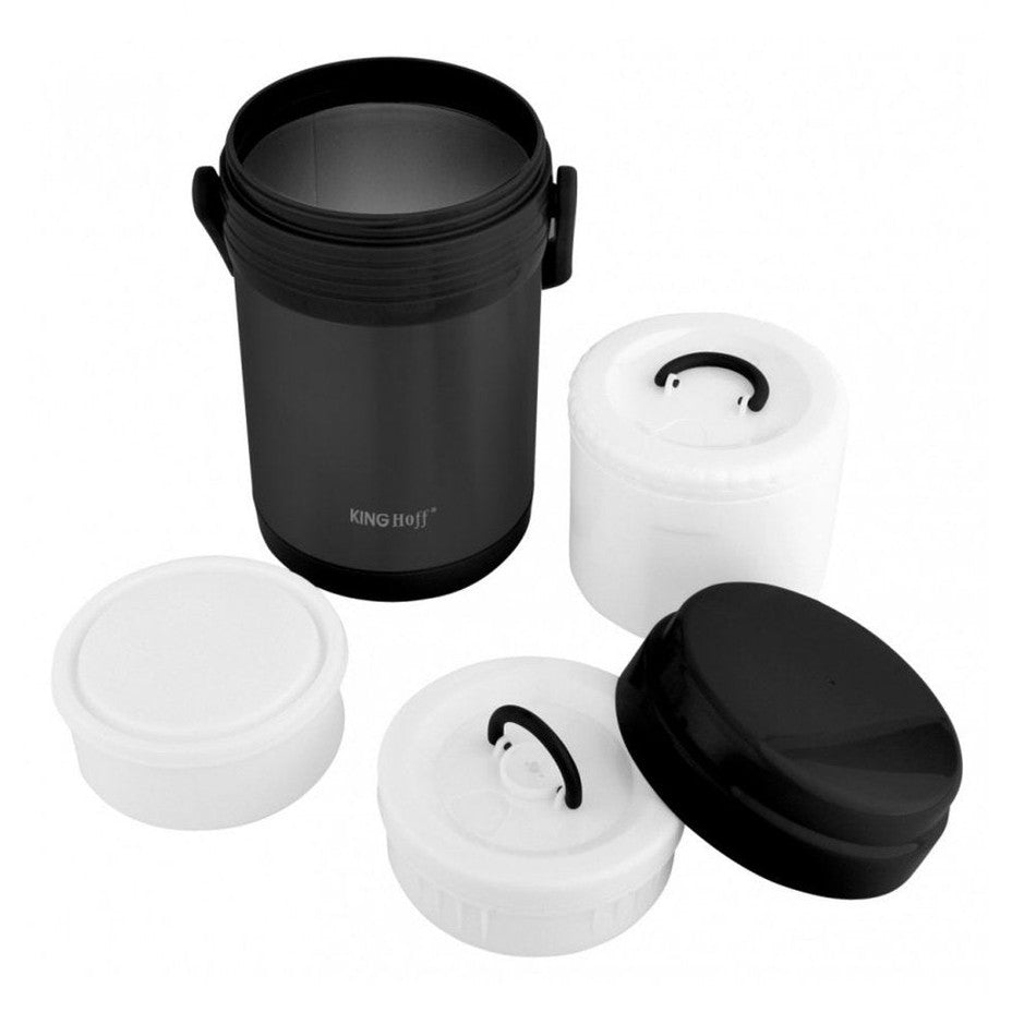 Kinghoff etensthermos 1,5 L, rvs, 3-delige lunchset, zwart (3)