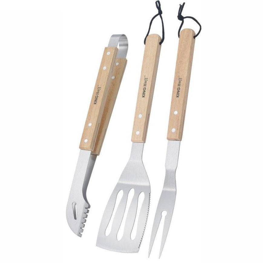 Kinghoff barbecueset KH-1918, 3-delig, rvs met houten handvatten
