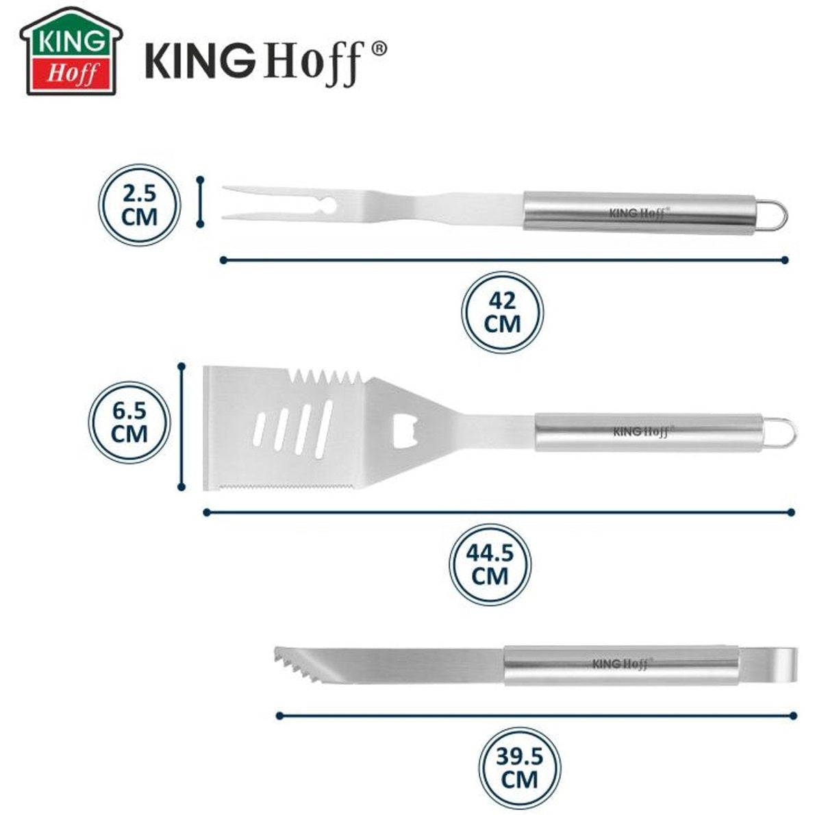 Kinghoff barbecueset KH-1919, 3-delig, rvs, spatel, vork en tang (4)