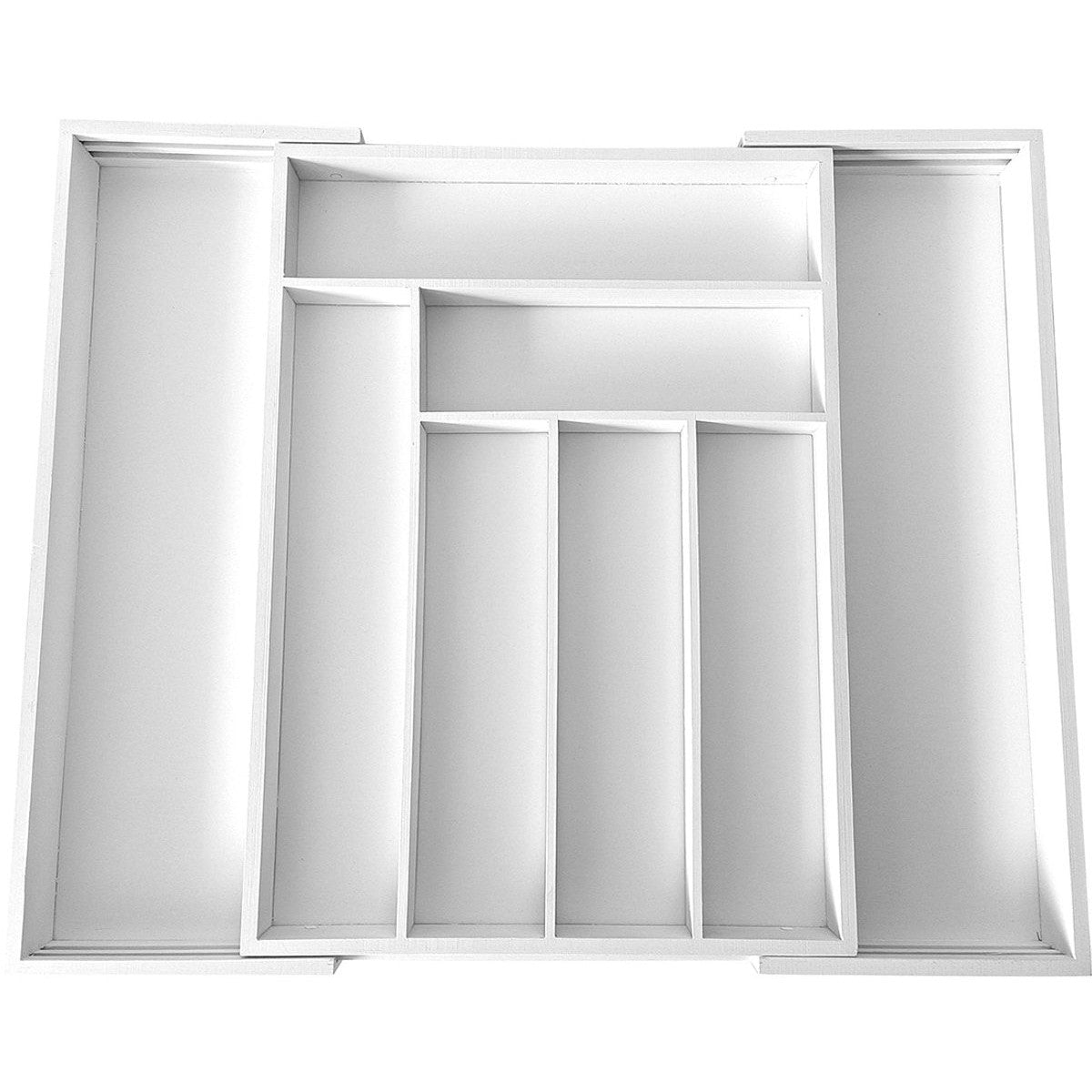 Kinghoff KH1748 uitschuifbare bamboe besteklade-organizer, wit