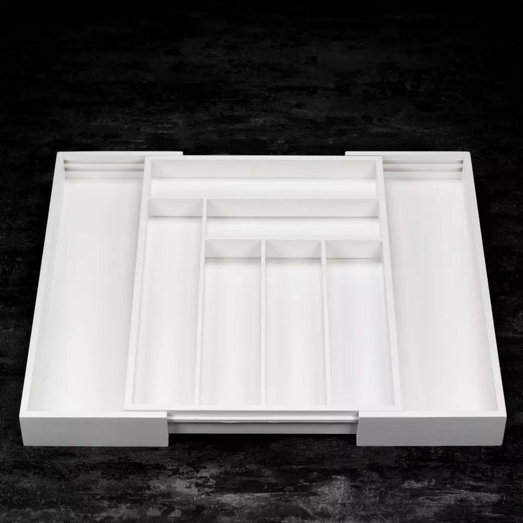 Kinghoff KH1748 uitschuifbare bamboe besteklade-organizer, wit (2)
