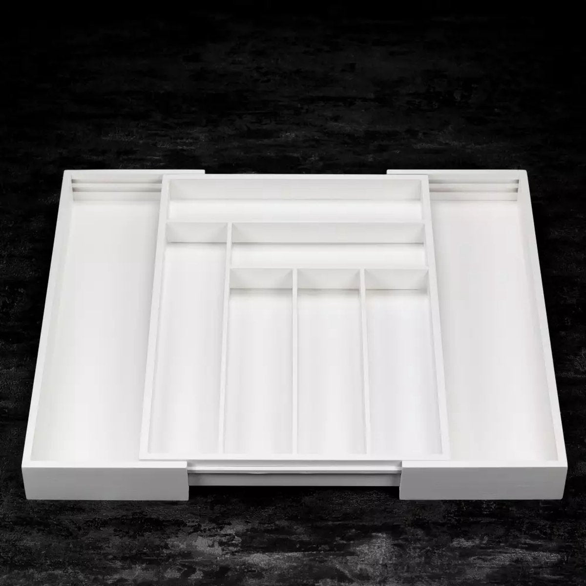 Kinghoff KH1748 uitschuifbare bamboe besteklade-organizer, wit (2)