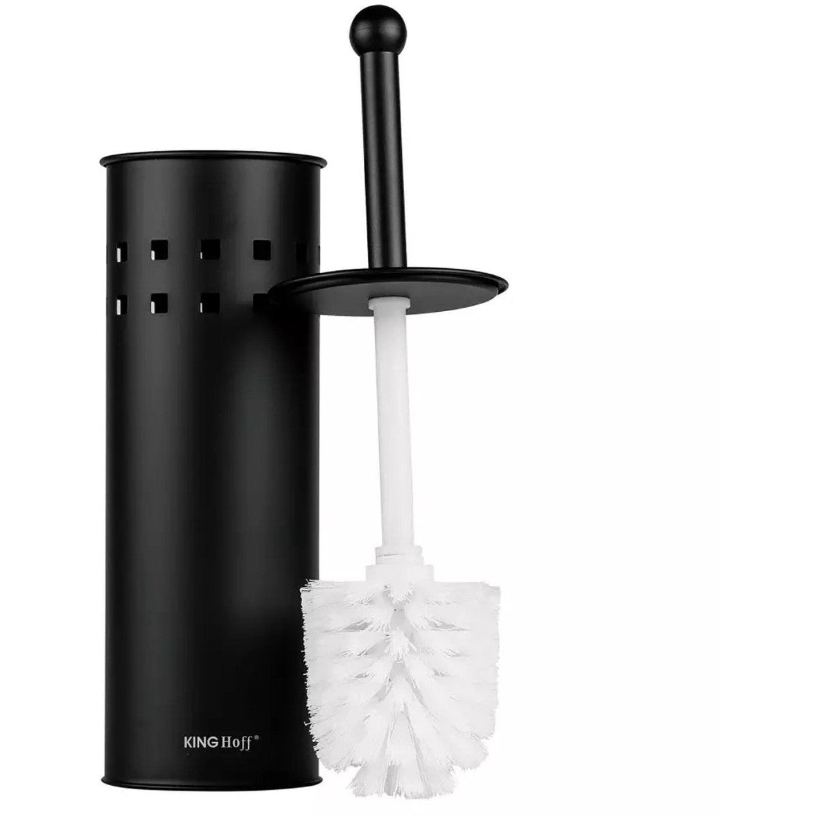 Kinghoff toiletborstel met houder, zwart rvs, 10 x 39,5 cm