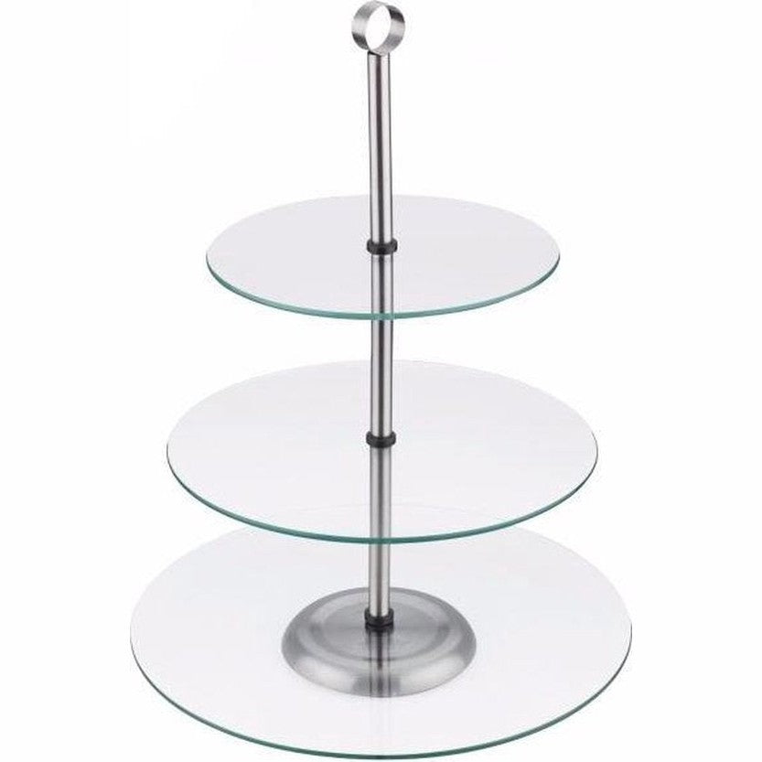 Kinghoff taartplateau met 3 etages van glas, met grijpring