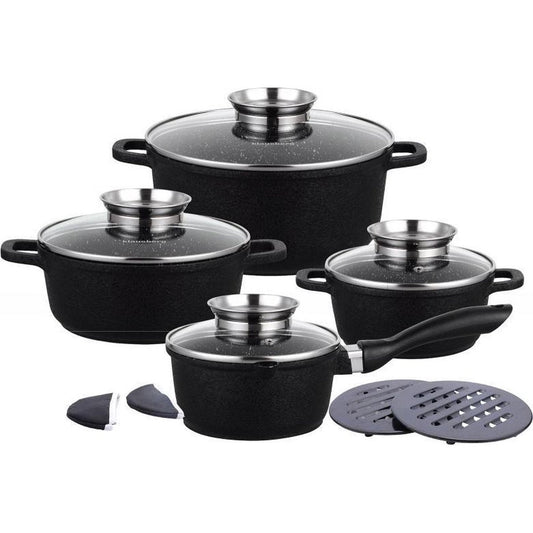 Klausberg 7360 - Pannenset 12 delig - zwart - marmer coating