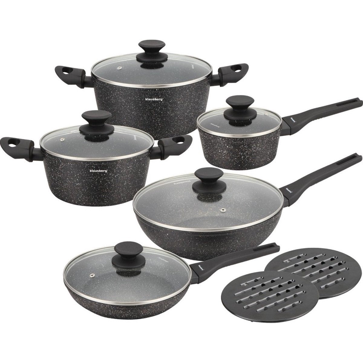 Klausberg 7657 pannenset 12-delig, zwart, met deksel, 16-28 cm