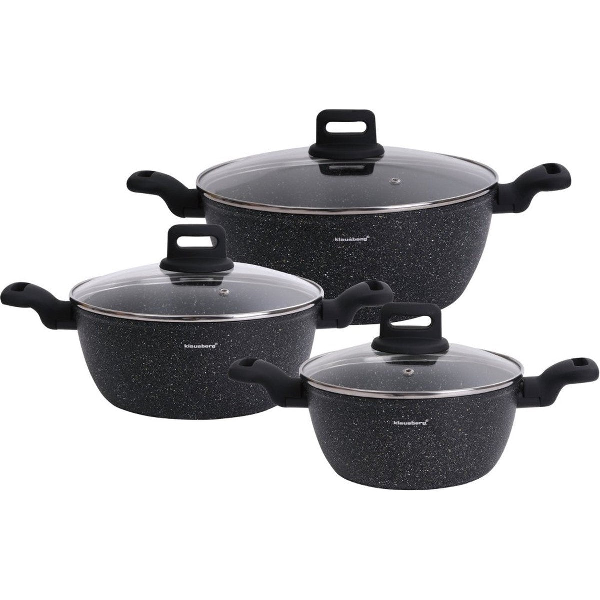 Klausberg 7673 pannenset 6-delig, 20-24-28 cm, zwart, met deksel