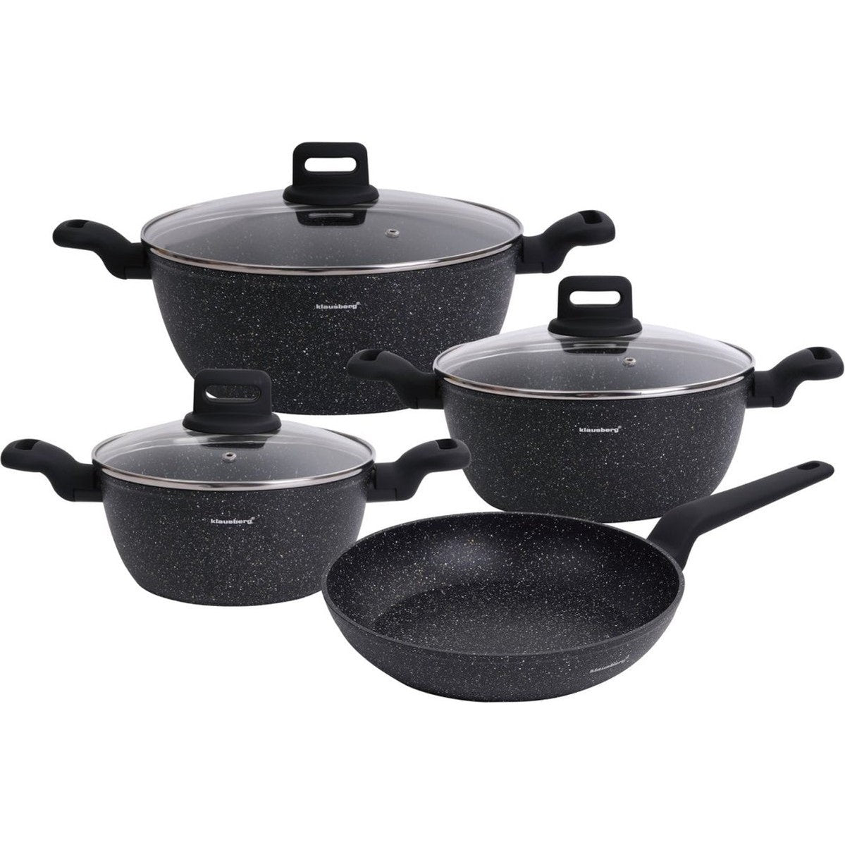 Klausberg marmeren pannenset 7-delig, zwart, met deksel