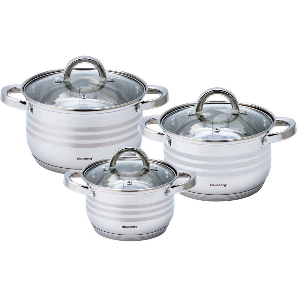 Klausberg pannenset 6-delig met deksel, 16, 18 en 20 cm