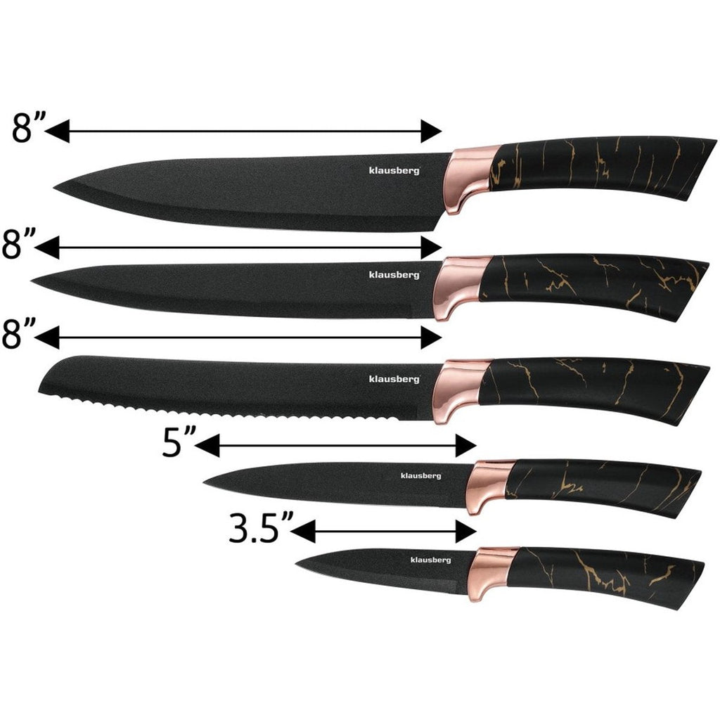 Klausberg 7768 messenset met blok, 6-delig, zwart bruin marmer (5)
