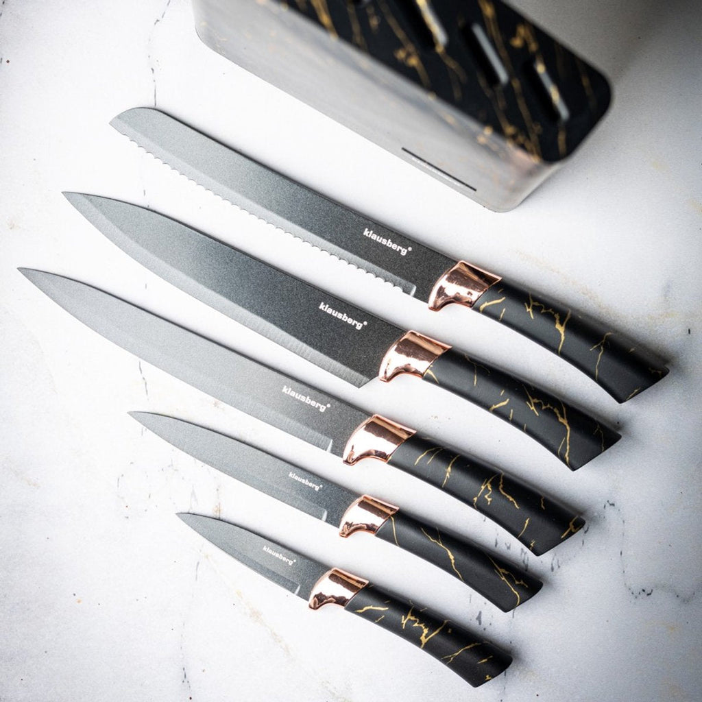 Klausberg 7768 messenset met blok, 6-delig, zwart bruin marmer (3)
