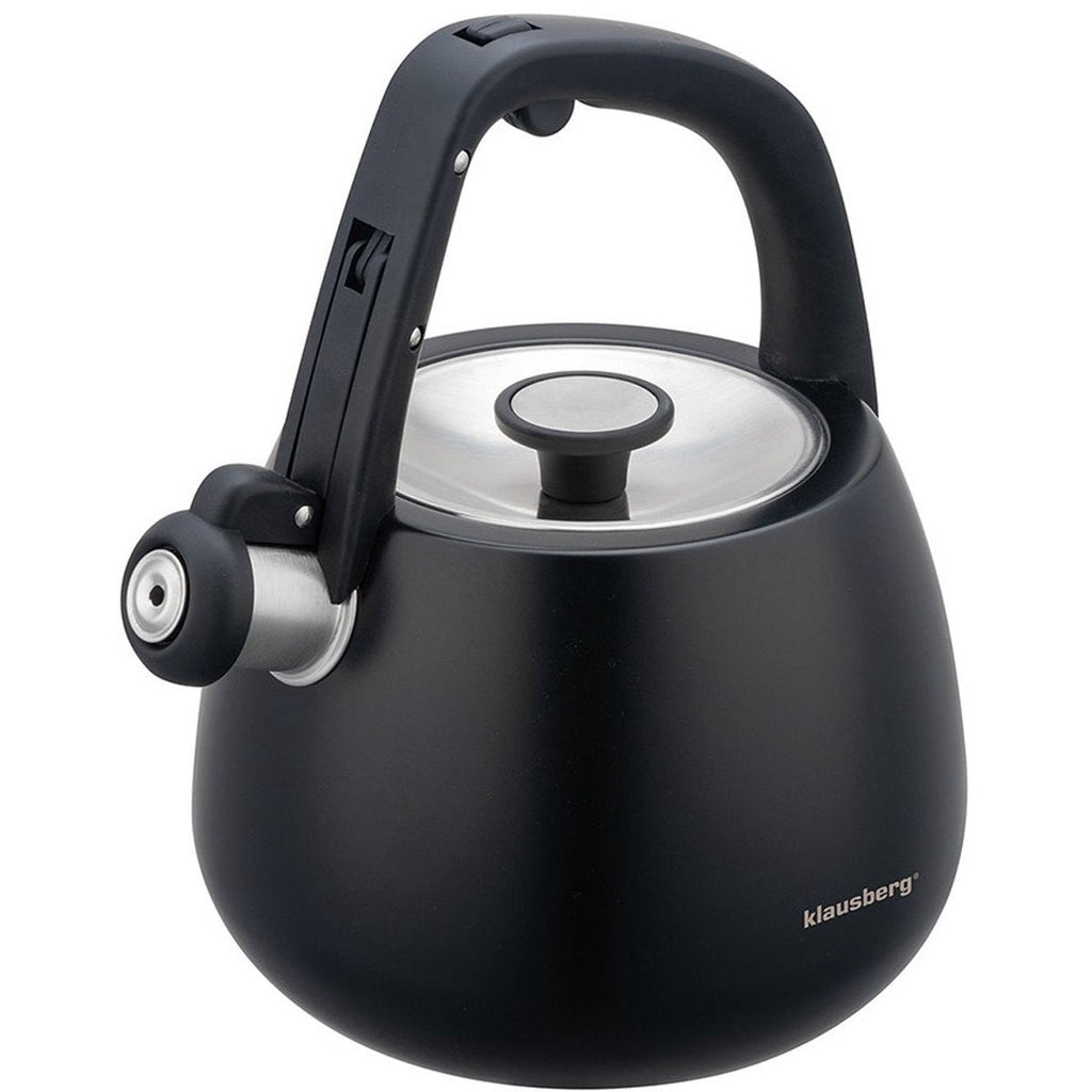 Klausberg fluitketel 2,5 L, rvs, zwart met houten handgreep (2)