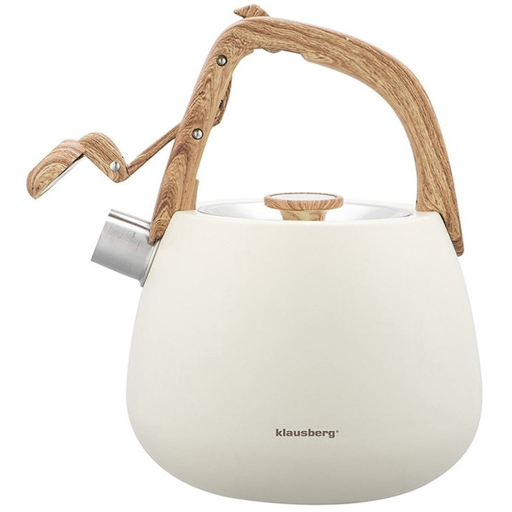 Klausberg fluitketel 2,5 L, rvs, wit met houten handgreep