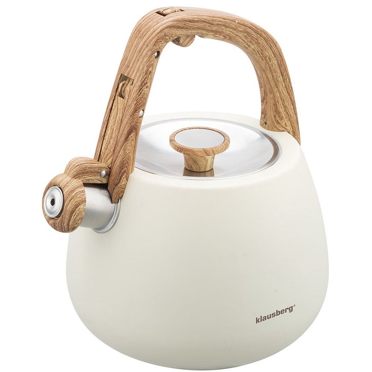 Klausberg fluitketel 2,5 L, rvs, wit met houten handgreep (2)