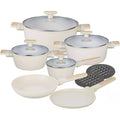 Klausberg marmeren pannenset 12-delig, beige, met glazen deksels