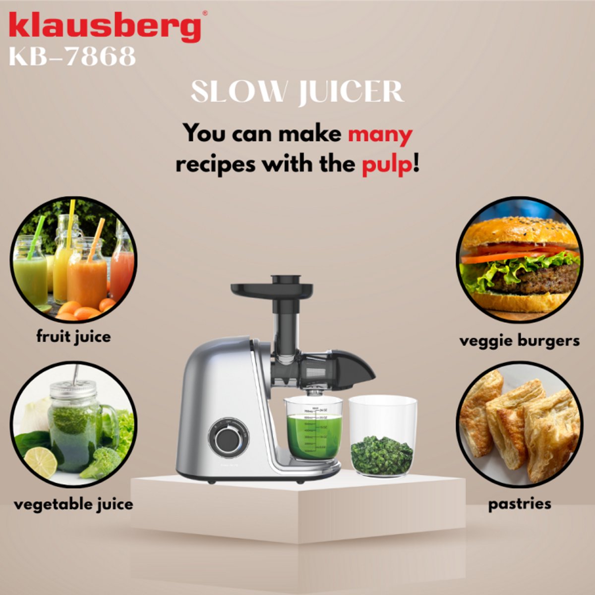 Klausberg KB-7868 slowjuicer 150 W, grijs (4)