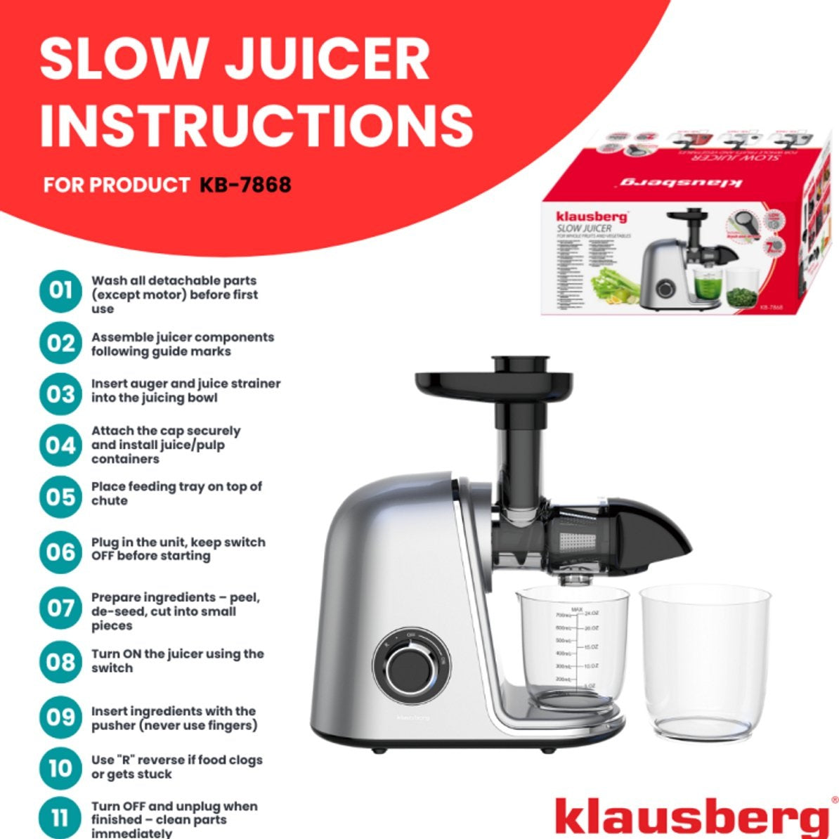 Klausberg KB-7868 slowjuicer 150 W, grijs (7)