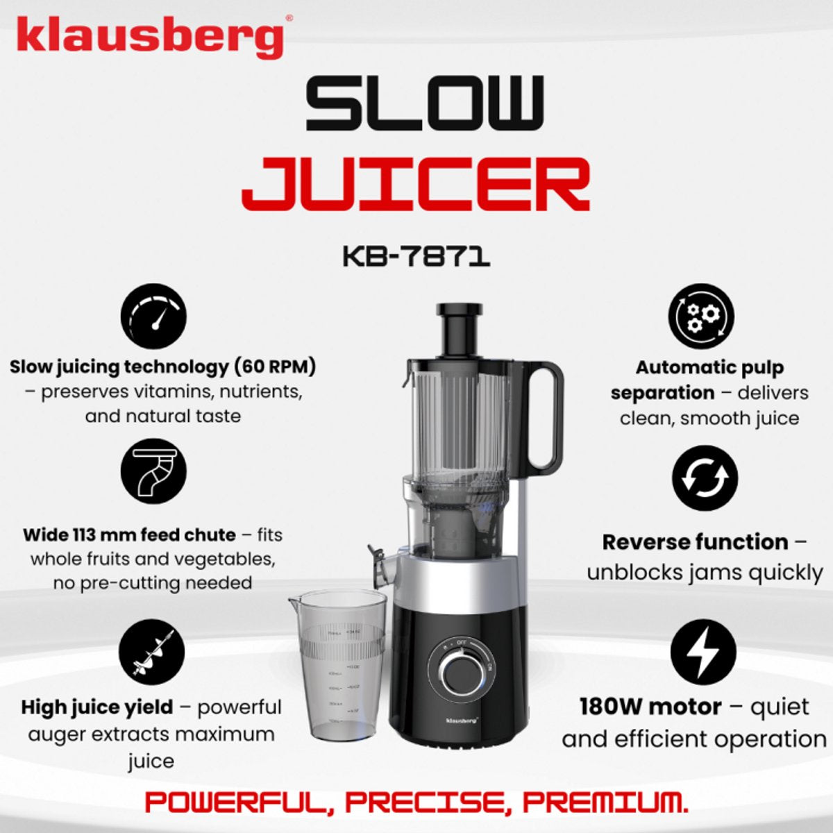 Klausberg KB-7871 verticale slowjuicer, zwart/zilver (6)