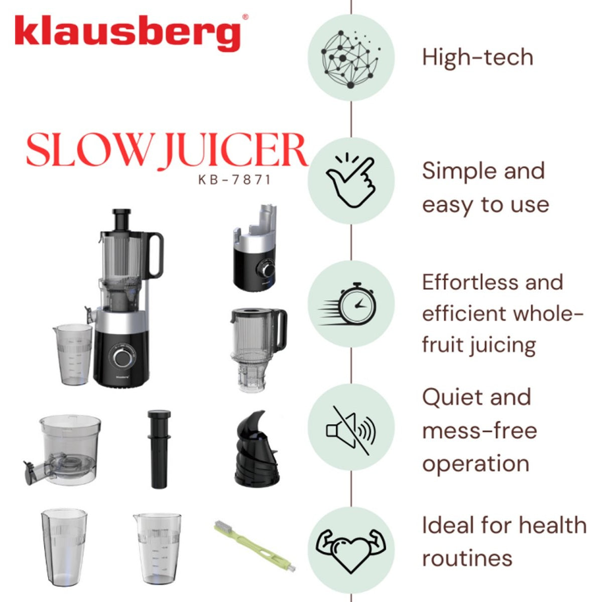 Klausberg KB-7871 verticale slowjuicer, zwart/zilver (12)