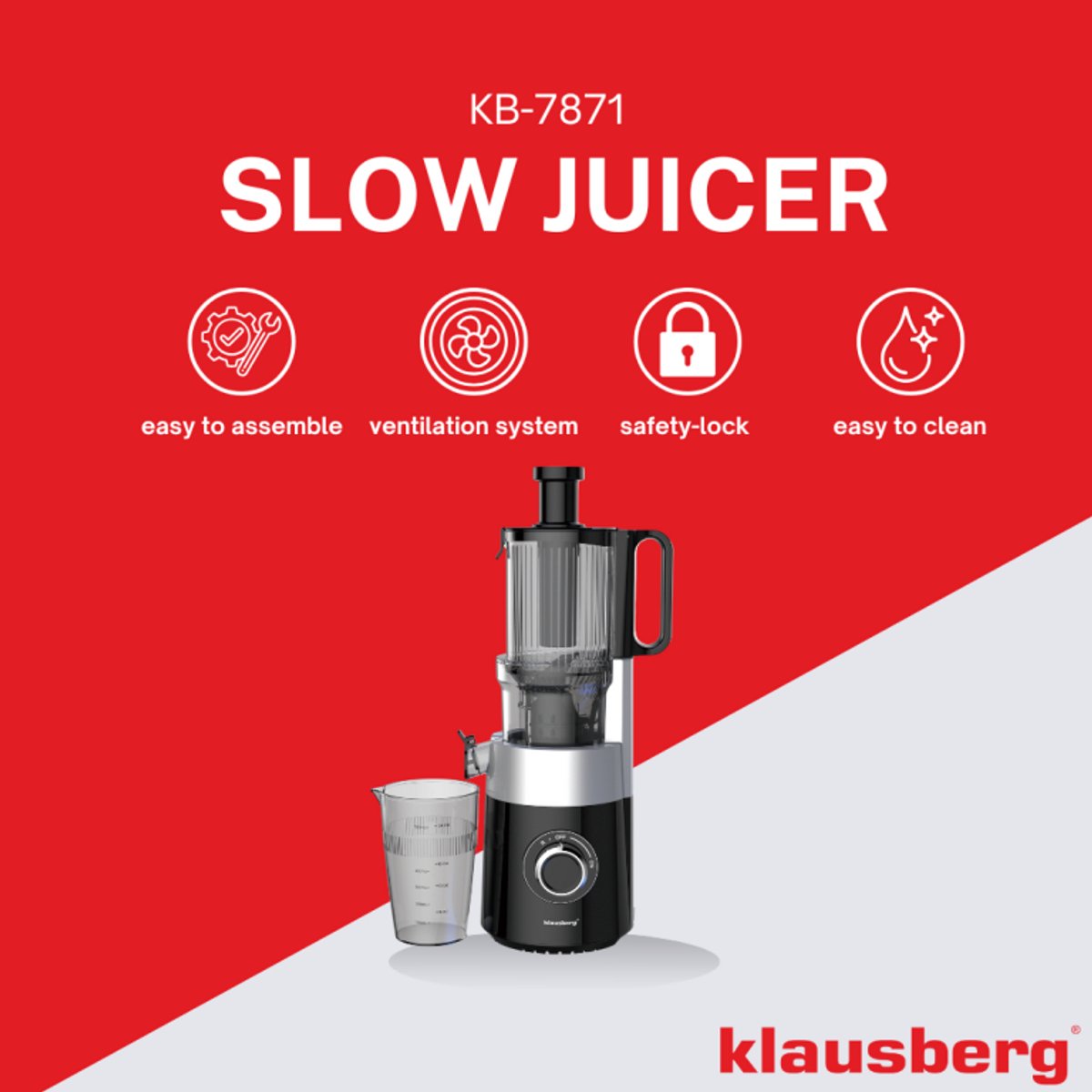Klausberg KB-7871 verticale slowjuicer, zwart/zilver (14)