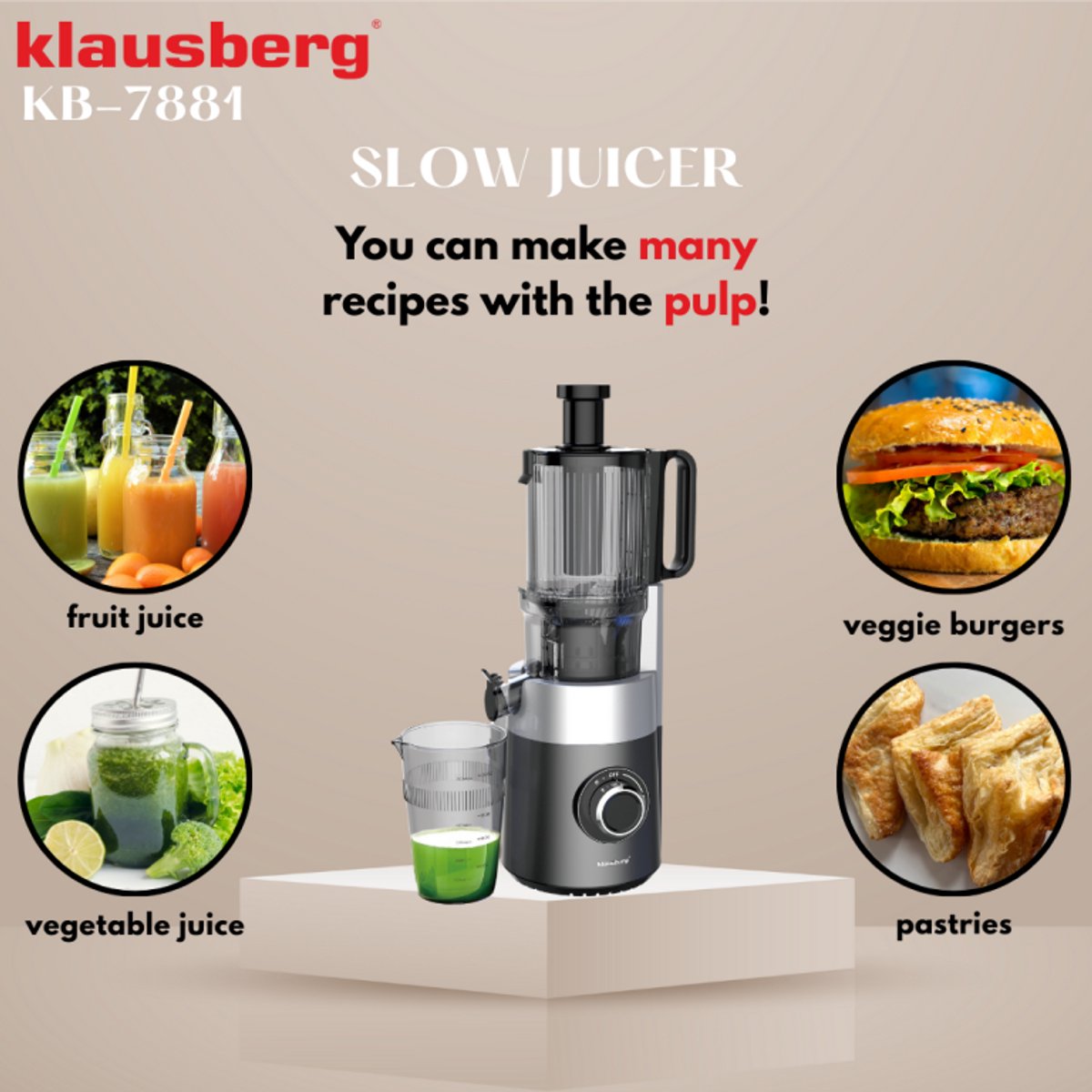 Klausberg KB-7881 slowjuicer met XXL-invoer 113 mm, RVS (11)