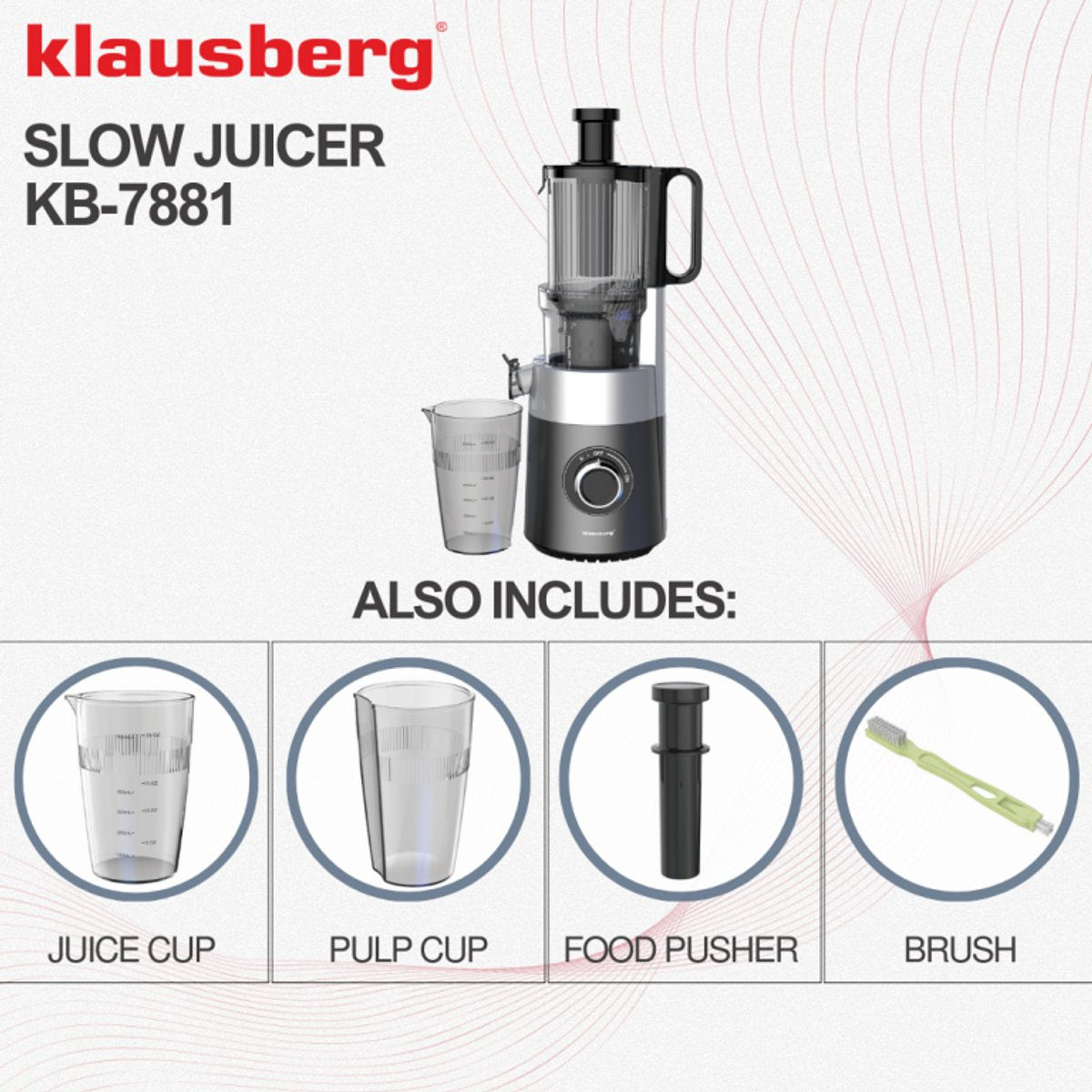 Klausberg KB-7881 slowjuicer met XXL-invoer 113 mm, RVS (3)