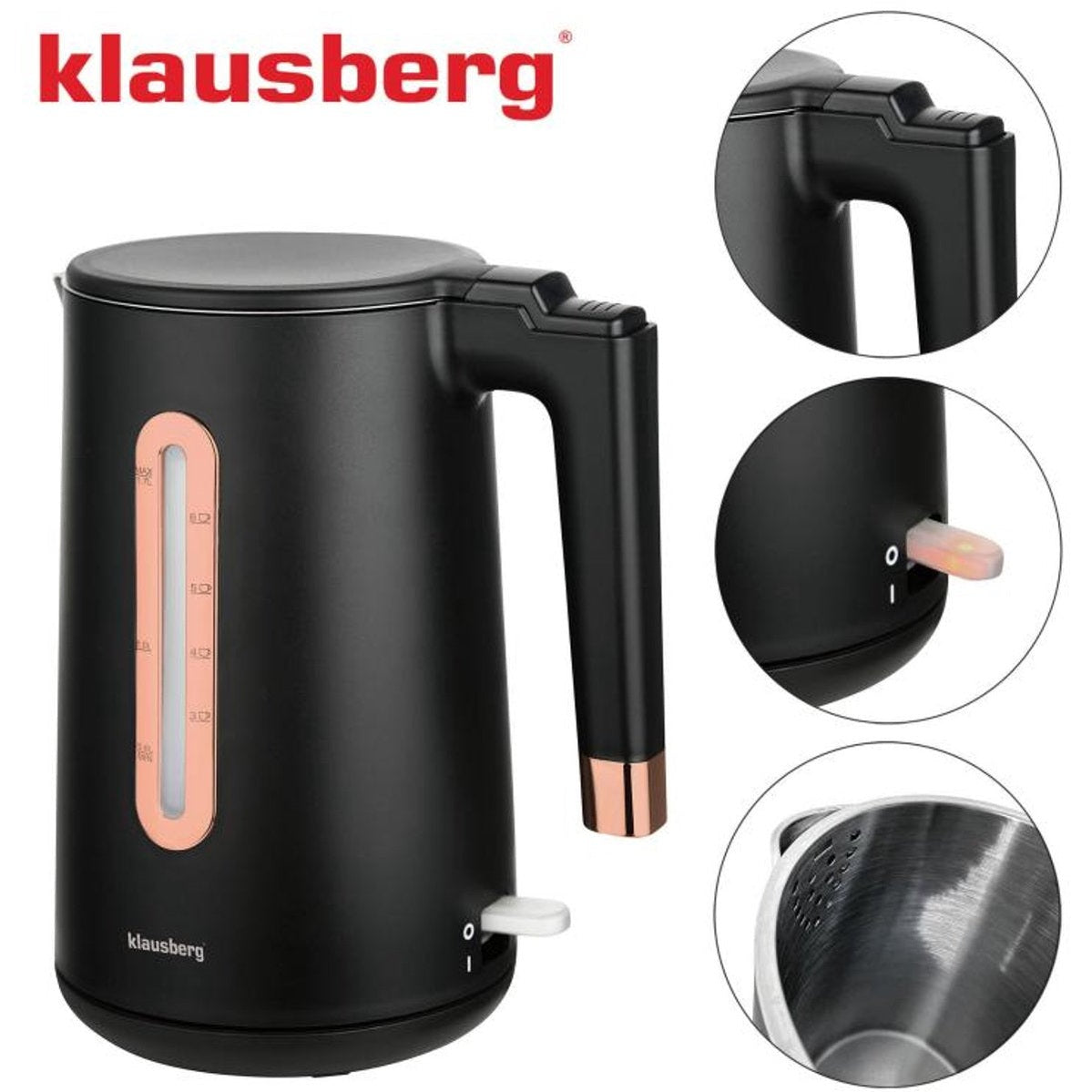 Klausberg KB-7889 waterkoker 1,7 L, zwart en rosé goud, 2200 W (2)