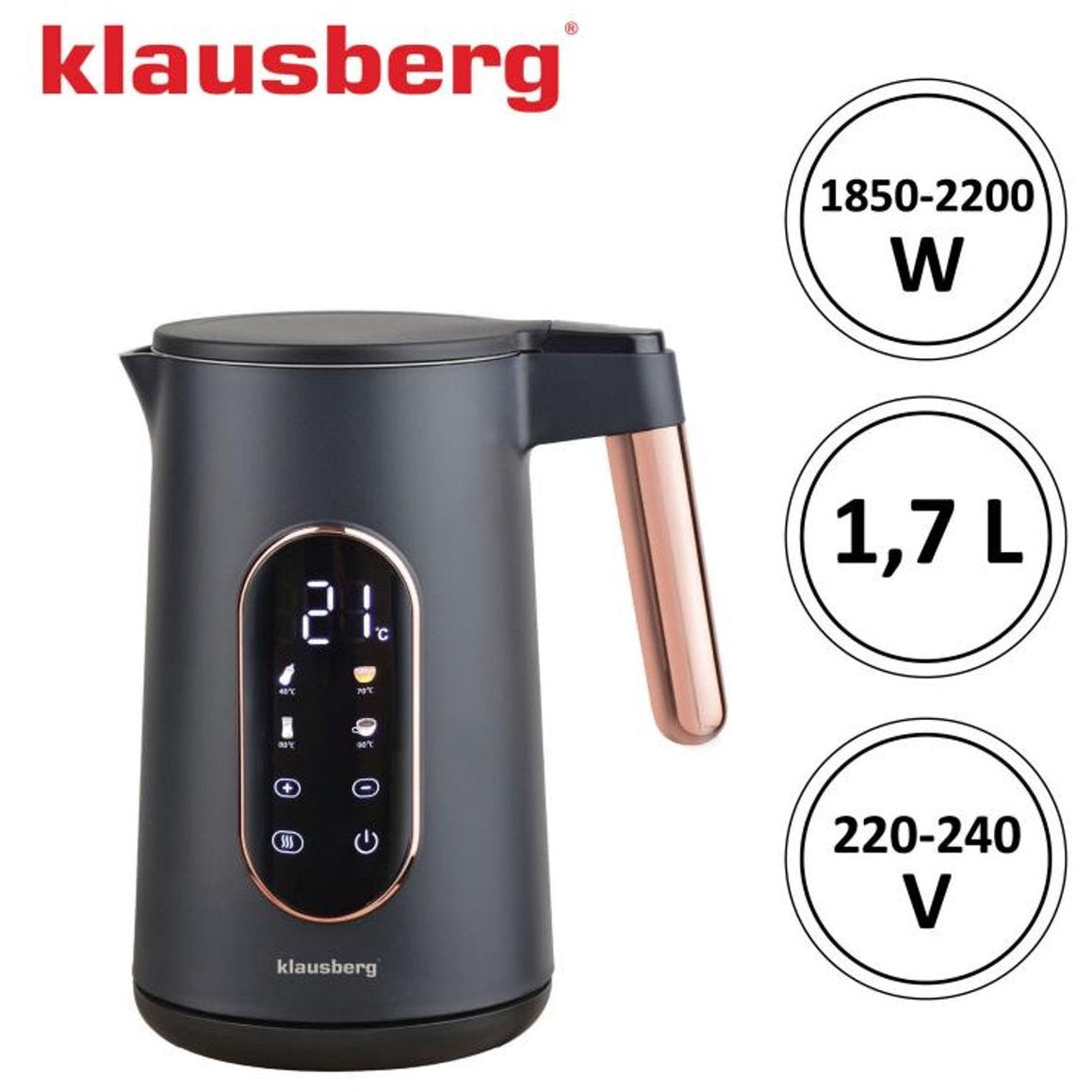Klausberg KB-7892 waterkoker 1,7 L, zwart en rosé goud, led (3)