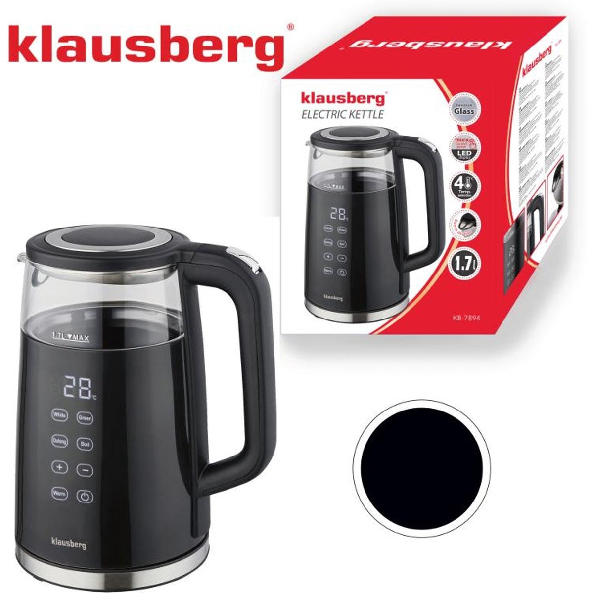 Klausberg KB-7894 waterkoker 1,7 L, zwart glas, 13 temperaturen (3)