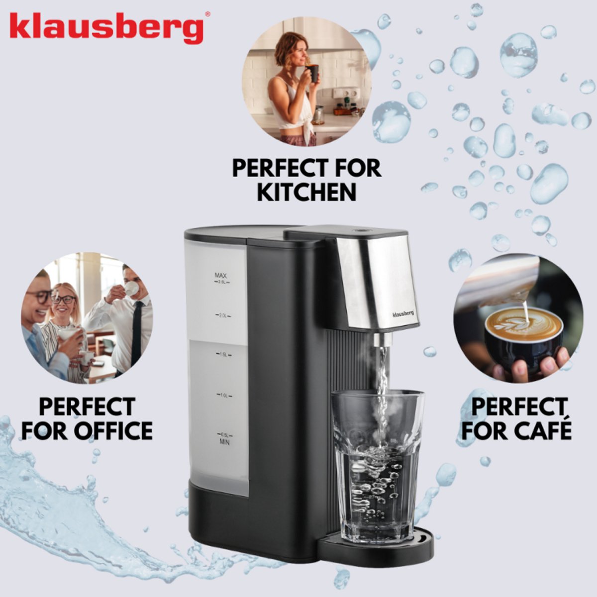 Klausberg KB7877 heetwaterdispenser 2,5 L, zwart en rvs, 2600 W (4)