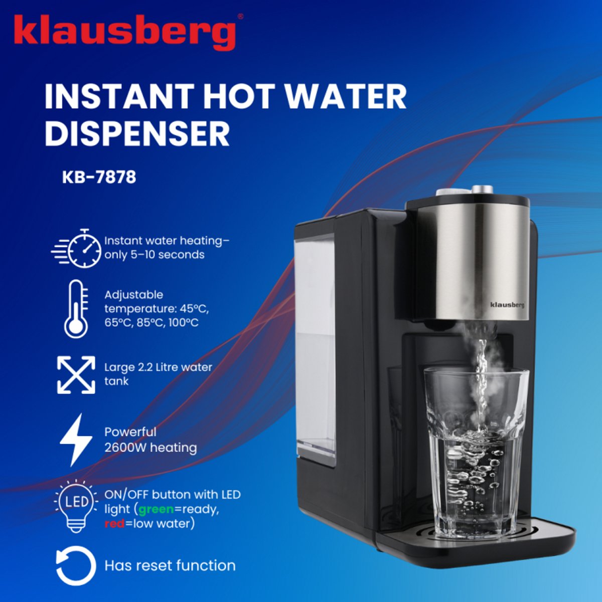 Klausberg KB7878 heetwaterdispenser 2,2 L, 45 tot 100 °C (8)