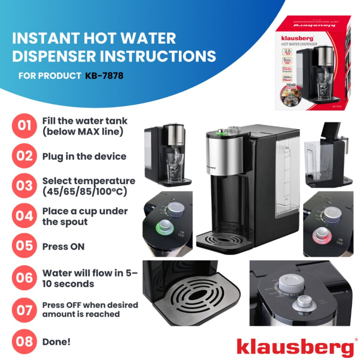 Klausberg KB7878 heetwaterdispenser 2,2 L, 45 tot 100 °C (4)