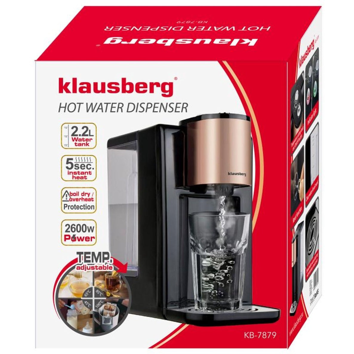 Klausberg KB7879 heetwaterdispenser 2,2 L, zwart en rosé goud (3)