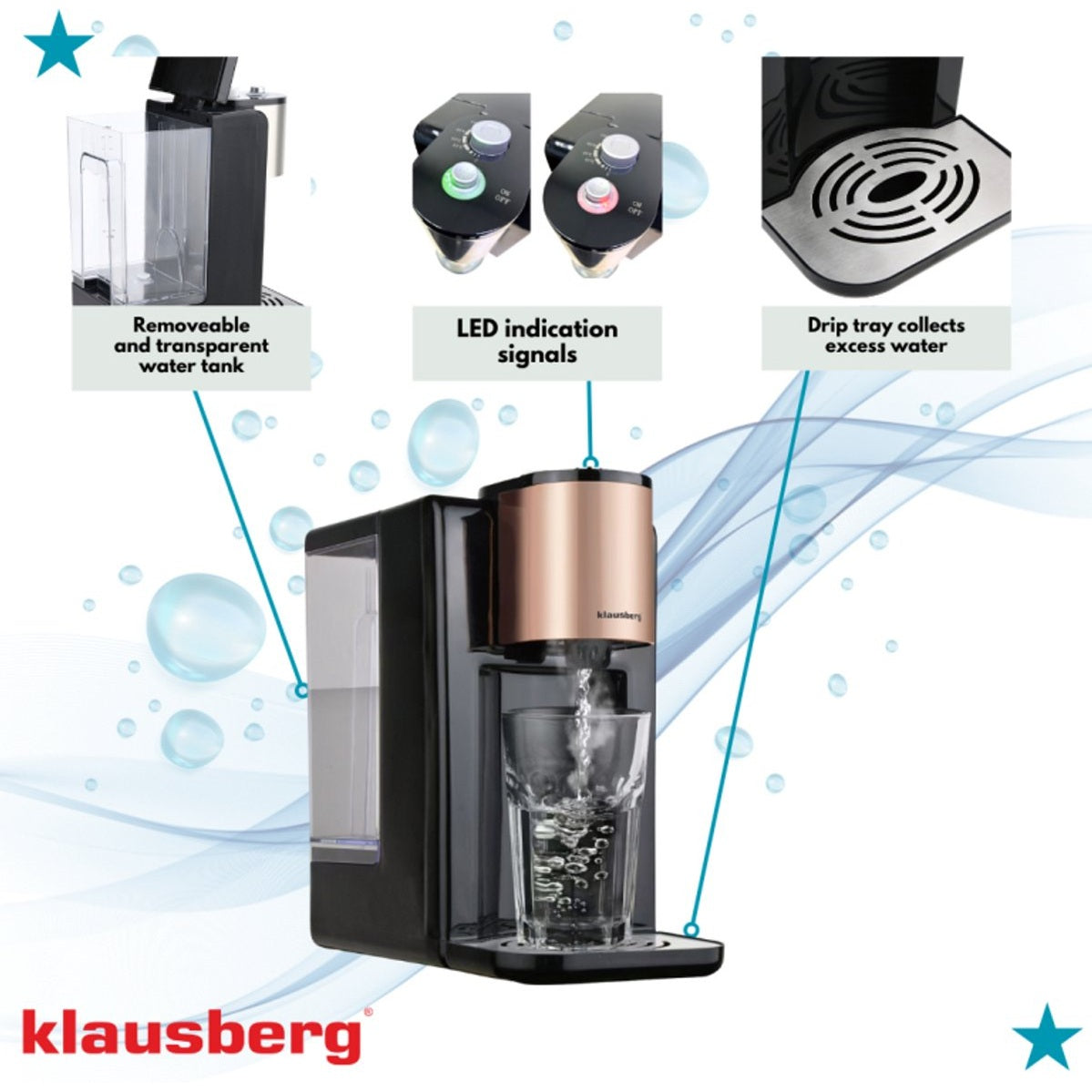 Klausberg KB7879 heetwaterdispenser 2,2 L, zwart en rosé goud (5)