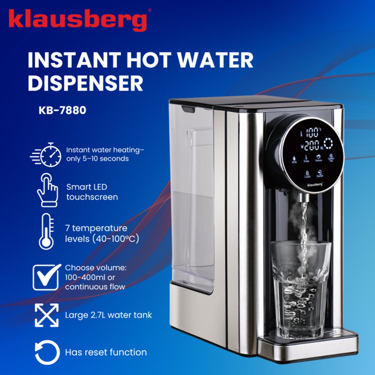 Klausberg KB7880 heetwaterdispenser 2,7 L, led-touchbediening (4)