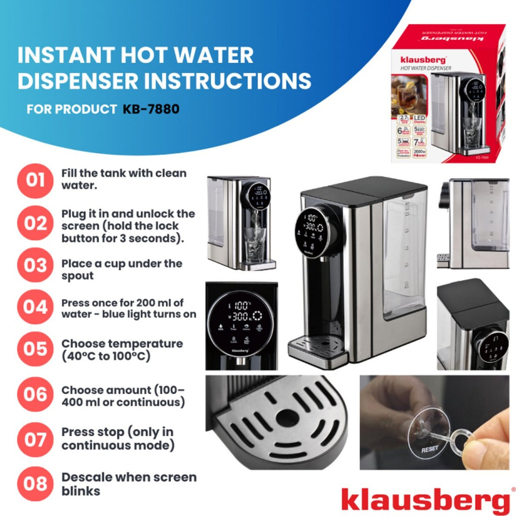 Klausberg KB7880 heetwaterdispenser 2,7 L, led-touchbediening (7)