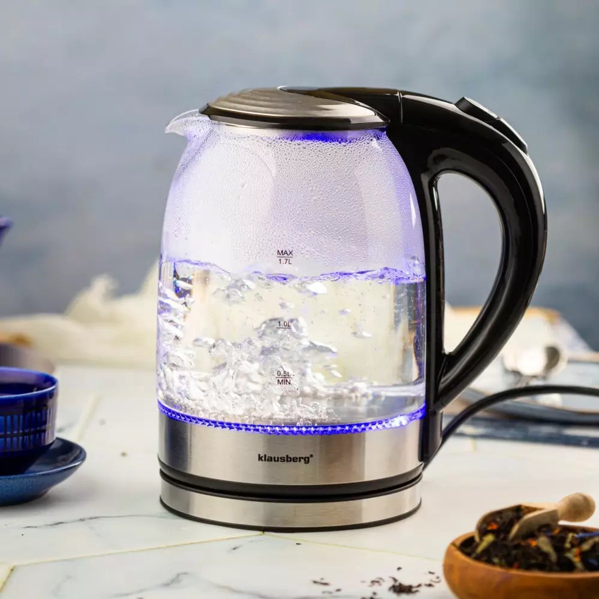 Klausberg KB7886 elektrische waterkoker 1,7 L, glas en rvs, led (5)