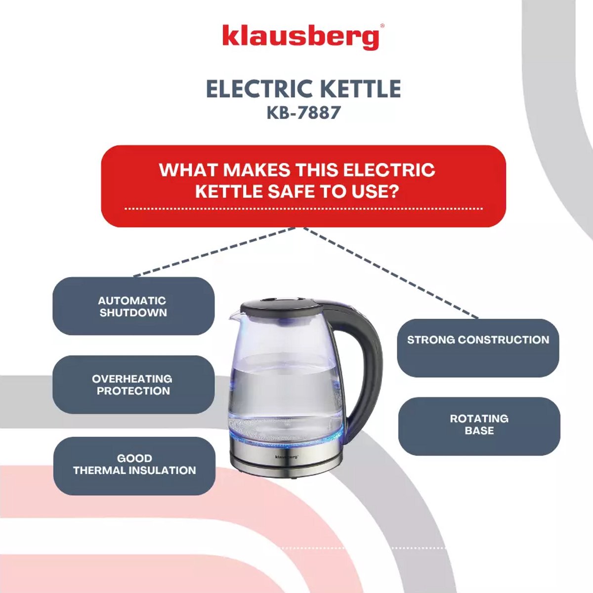 Klausberg KB7887 elektrische waterkoker 1,8 L, glas, RGB-led (2)