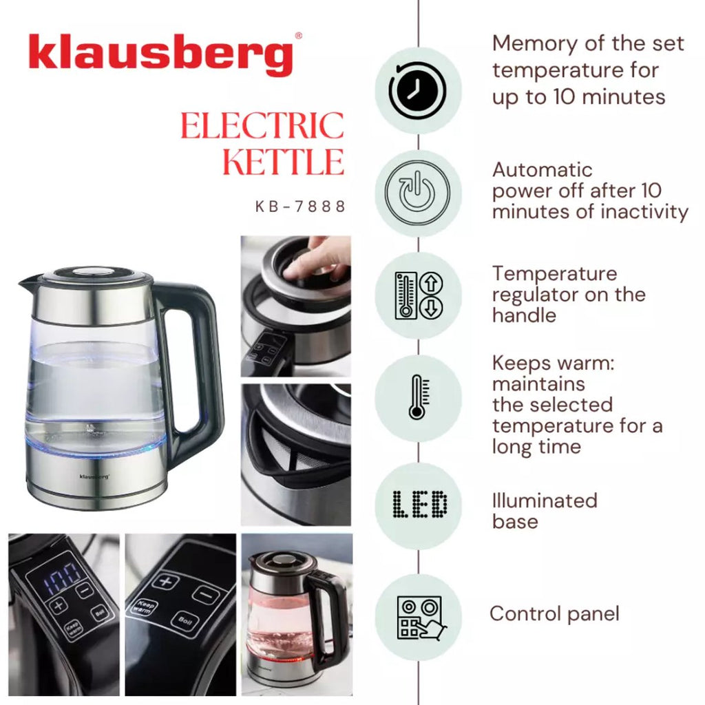 Klausberg KB7888 elektrische waterkoker 1,7 L, glas, RGB-led (2)