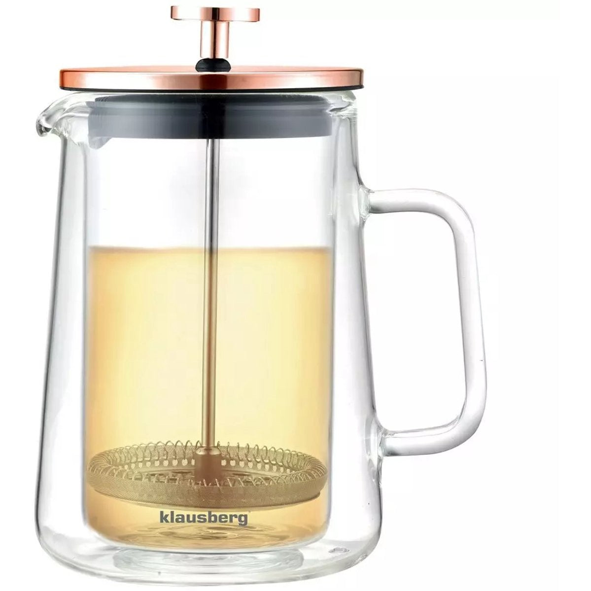 Klausberg pistonmaker koffie en thee, glas, koperkleurig, 350 ml