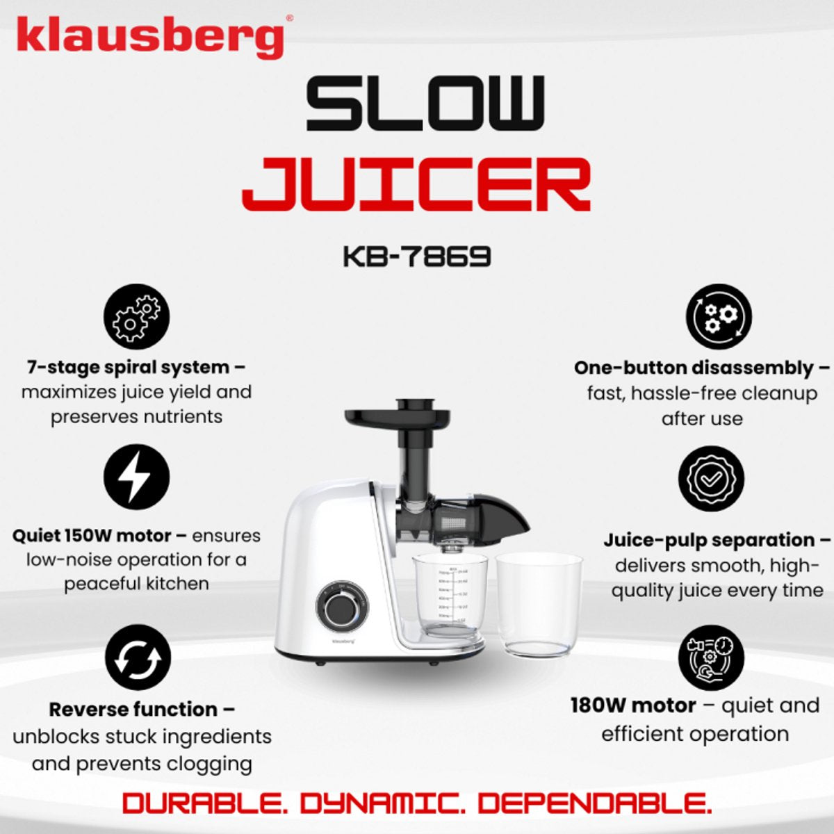 Klausberg KB-7869 slowjuicer 150 W, 700 ml, wit (4)