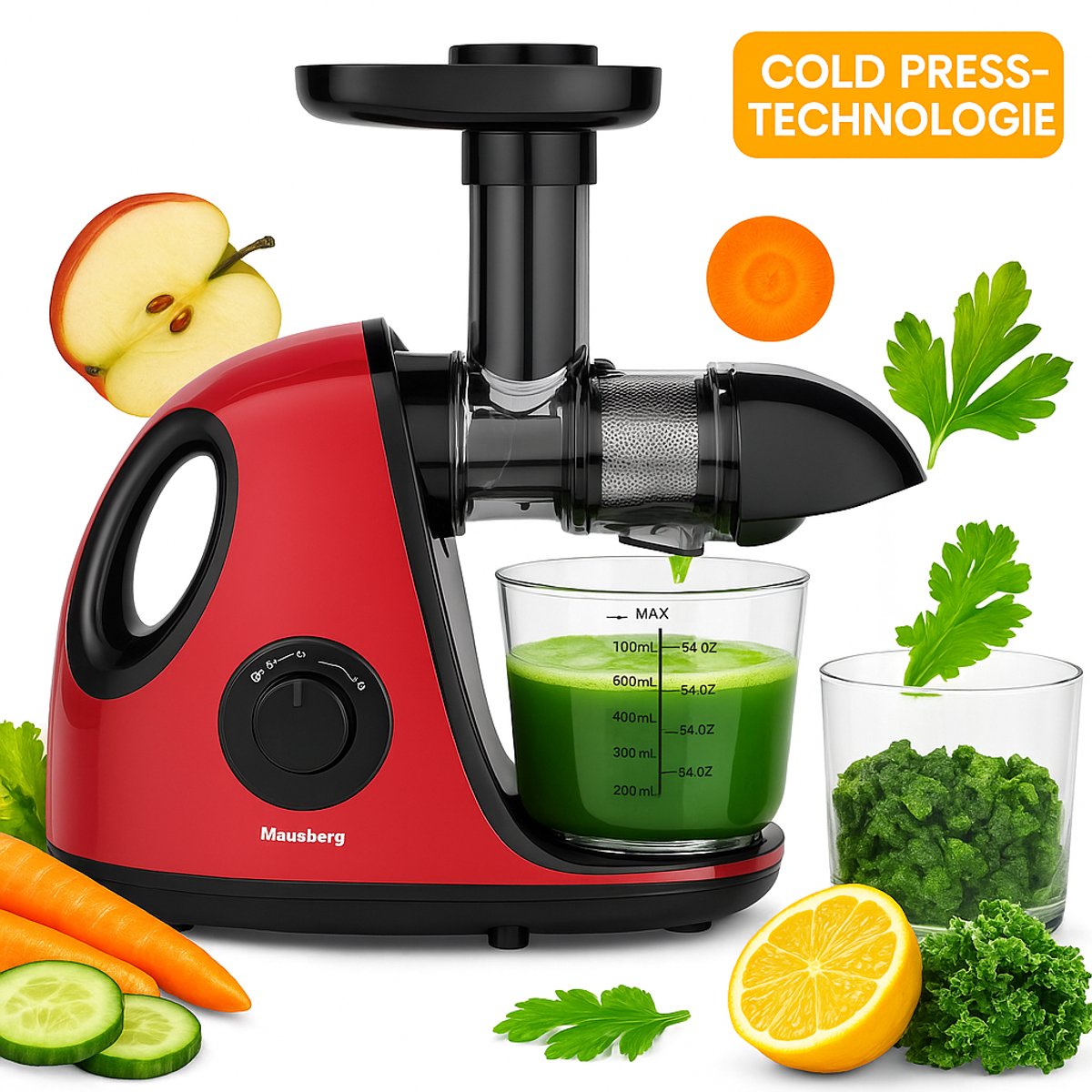Klausberg KB-7865 slowjuicer 150 W, 700 ml, kersenrood