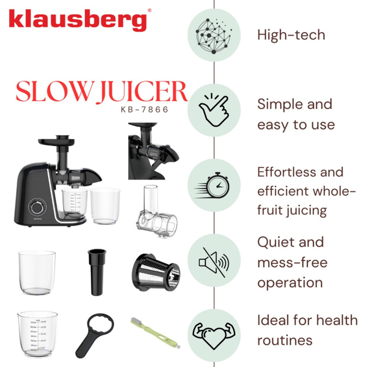 Klausberg KB-7866 slowjuicer 150 W, zwart met zilver (2)