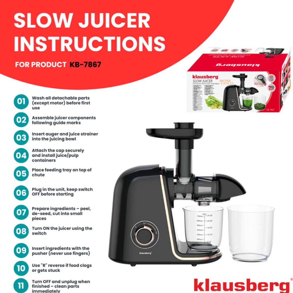 Klausberg KB-7867 slowjuicer 150 W, 700 ml, roségoud (5)