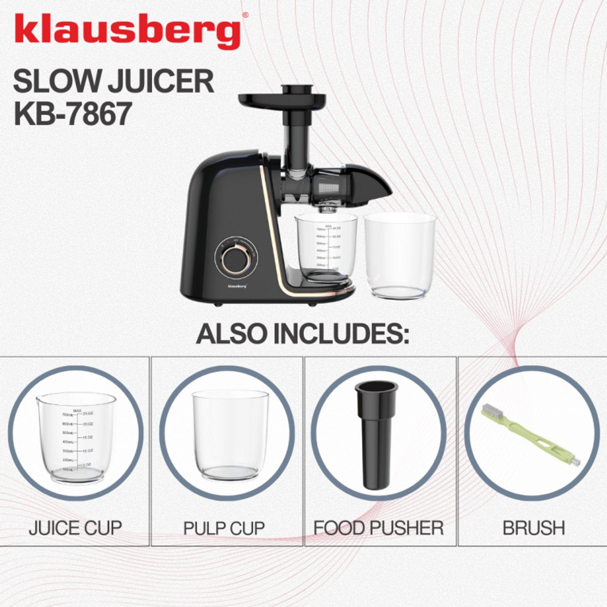 Klausberg KB-7867 slowjuicer 150 W, 700 ml, roségoud (8)