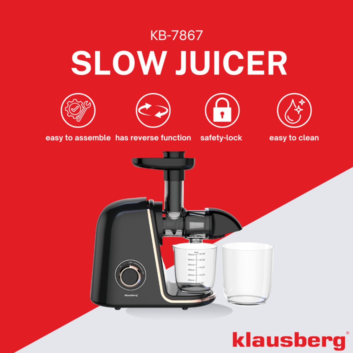 Klausberg KB-7867 slowjuicer 150 W, 700 ml, roségoud (9)