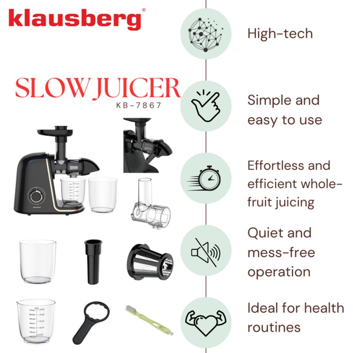 Klausberg KB-7867 slowjuicer 150 W, 700 ml, roségoud (7)