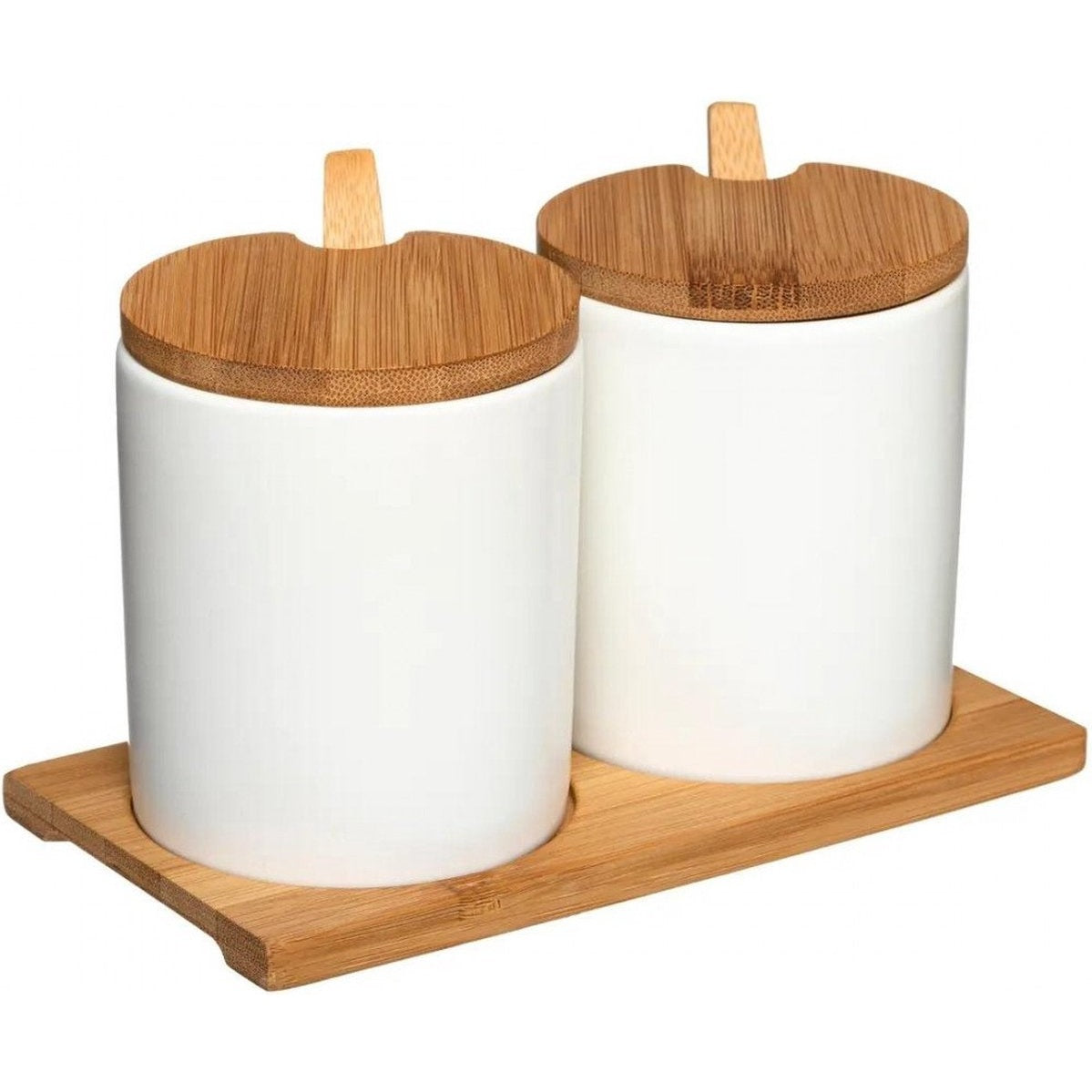 Kruidenpotjes met lepel, bamboe deksel en onderstel