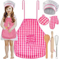 Kruzzel kinderkookset 7-delig, roze-wit geruit