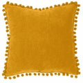 Pompon sierkussen van velvet, okergeel, 40 x 40 cm
